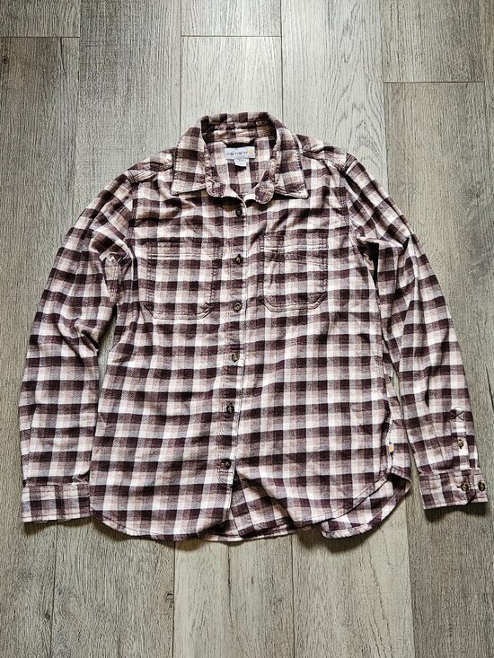 Carhartt Tops - Carhartt Womens Medium Rugged Flex Plaid Flannel Shirt Brown Tan Button Up M 8 1